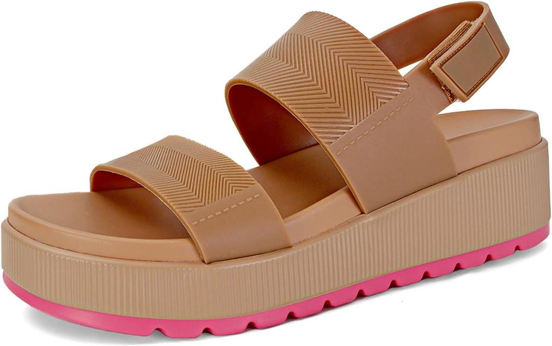 MICIFA Brown Platform Sandals for Women Flatform Water Sandals Chunky Lug Sole Open Toe Wedge Comfortable Waterproof Summer Walking Beach Vacation Dressy Trendy Resort Wears Shoes (Brown), Size 6