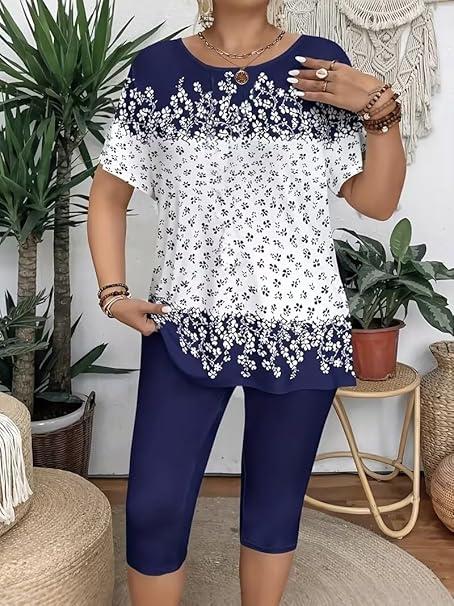 Women Plus Size 2 Piece Shorts Set 2026 Casual Summer Outfits Loose Short Sleeve Matching Shorts 3XL