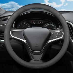 Steering Wheel Cover for Chevy Chevrolet Silverado 1500 2500 HD 3500HD Equinox Malibu Colorado Cruze Impala Traverse Spark Tahoe Trax Car Truck Accessories, 2025 Black Leather 14.5-15 inch