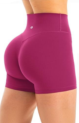 Sogetdo High Waisted Biker Shorts for Women Hidden Scrunch Butt No Front Seam 4.5 Inches Workout Gym Athletic Yoga Shorts, S