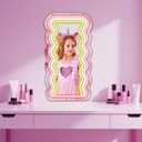 Moneter Anime Wave Mirror with Neon Signs, Dimmable for Teen Girls Gift, Makeup Mirror, Cute Acrylic Wall Decor, Retro Style, Tabletop Mount, Lighted