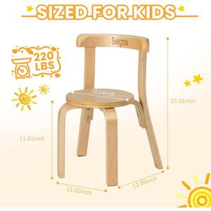 Swegrow Wooden Kids Chair, Toddler Chair for Table, Kids Stackable Chair, Kid Wooden Furniture for Family/Playroom/Classroom - Natural Wood