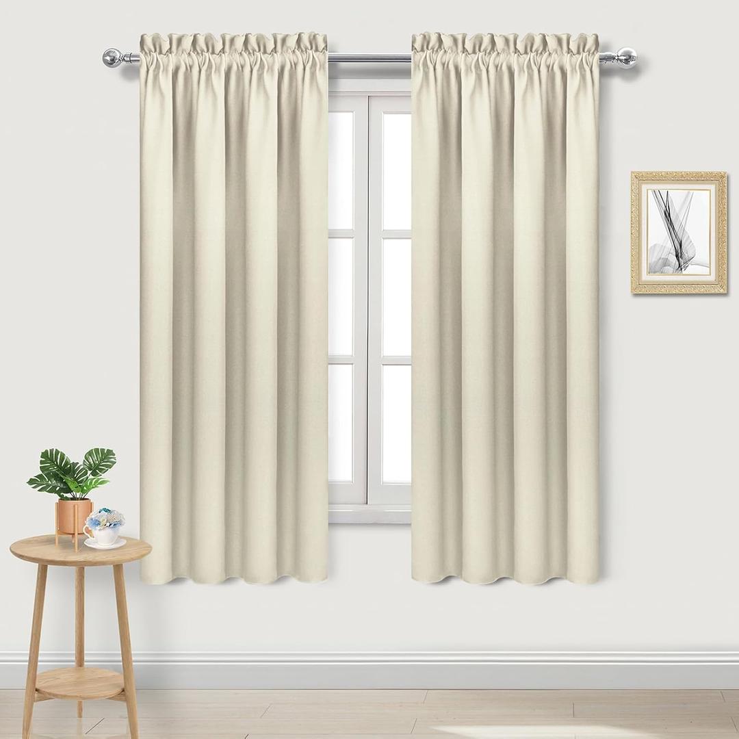 DWCN Blackout Curtains for Bedroom Rod Pocket Thermal Insulated Noise Reducing Noise Reducing Drapes for Living Room, W 42 x L 63 Inch, 2 Panels, Light Beige