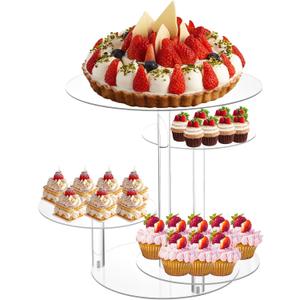 4 Tier Acrylic Round Cake & Cupcake Stand Combo, Clear Tiered Cupcake Tower Stands for 50 Cupcakes, Cake Display Tree Stand for Wedding Birthday Party