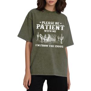 Womens Acid Wash Vintage Shirts Please Be Patient with Me I'm from The 1900s Print T Shirt (Green, XL)