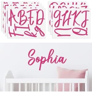 Boao Personalized Name Wall Decal Large Cursive Letter Stickers Alphabet Custom Name Stickers Nursery Wall Decal for Bedside Bedroom Classroom Home DIY Crafts (Vintage,Hot Pink,Regular)