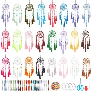 INFUNLY 24PCS DIY Small Dream Catcher Kits for Beginners Colorful Handmade Dreamcatcher Kit for Starters DIY Mini Ornament Making Kit for Bedroom Car Mirror Keychain bag Bohemian Decoration Craft Gift