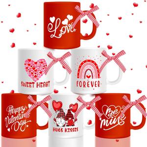 Layhit 6 Pcs St Patrick's Day Mug Set 13 oz Shamrock Mini Coffee Mug with Ribbon Green Heart for Irish Gifts Wedding Table Decor(Valentine's Day)