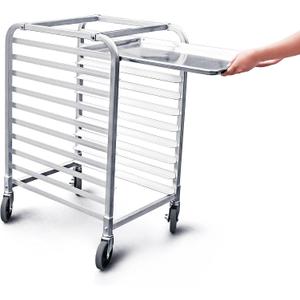 New Star Foodservice 36510 Commercial-Grade Aluminum 10-Tier Sheet Pan/Bun Pan Rack, 26" L x 20" W x 38" H with Brake Wheels Silver