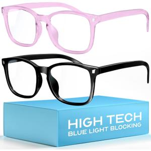 livho High Tech Blue Light Glasses - Advanced 99% Blue Light Blocking Computer Glasses - Anti Eyestrain & UV Glare Protection (*B6 Light Blcak+clear Purple)