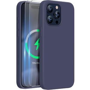 Miracase for iPhone 15 Pro Max Case, [with 2X Screen Protectors], Compatible with MagSafe, Liquid Silicone Case Shockproof Drop Protection Phone Case for 15 Pro Max, Dark Blue Magnetic