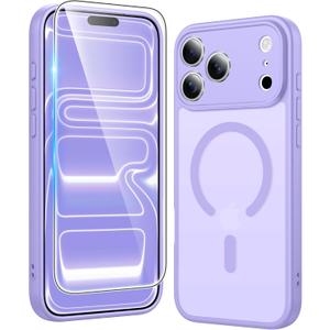FNTCASE for iPhone 17 Pro-Max Case: Matte Magnetic Phone Cases with Screen Protector Compatible with Magsafe Slim Anti Yellowing Rugged Shockproof Protective Translucent Cell Cover (C-Purple)