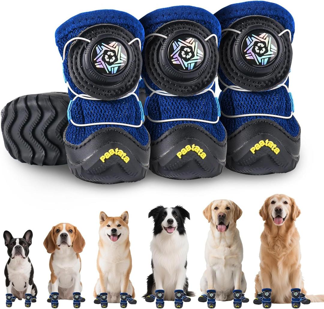 paatata Dog Shoes for Large Small Medium Dogs Knob Breathable Dog Boots & Paw Protectors NonSlip Dog Shoes for Hot Pavement,Rain,Snowy Day Indoor Outdoor 4pcs (Blue, 7)