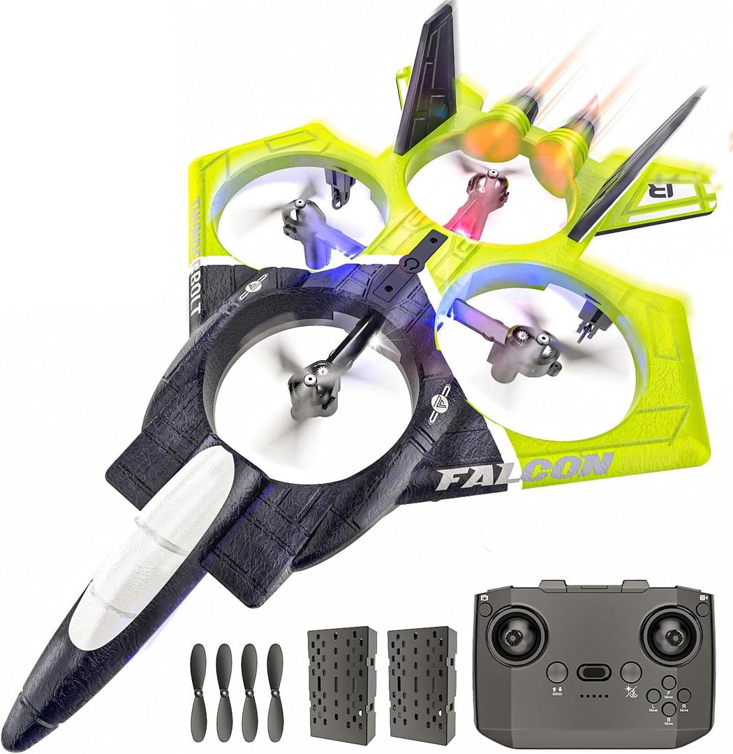 BEZGAR RC Airplane, 2.4GHZ 6-axis Gyro Remote Control Airplane, Gesture Remote Control Plane, 360 Flip Fighter Jet Toy, Toys for Ages 8-13 with Colorful LED Navigation Lights Green