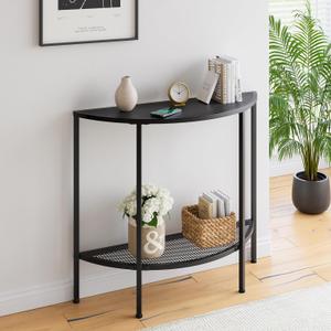 Console Table 2 Tier Narrow Entryway Table with Storage, Half Moon Sofa Couch Table, Small Hallway Entry Way Tables, Wooden Accent Side Table for Living Room Coffee Table, Black (Industrial Style-black)