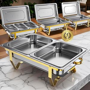JOHAKYU 4 Pack 8QT Premium Chafing Dish Buffet Set with Rolled - Edge Design - Stainless Steel Chafers and Buffet Warmers for Birthday, Wedding - Silver, 7 Pans Included