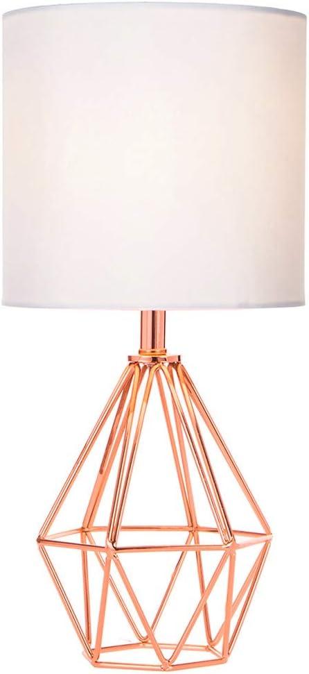 COTULIN Rose Gold Bedside Table Lamp,Modern Small Desk Lamp with TC Fabric Shade Geometric Metal Base for Kids Living Room Bedroom Nightstand