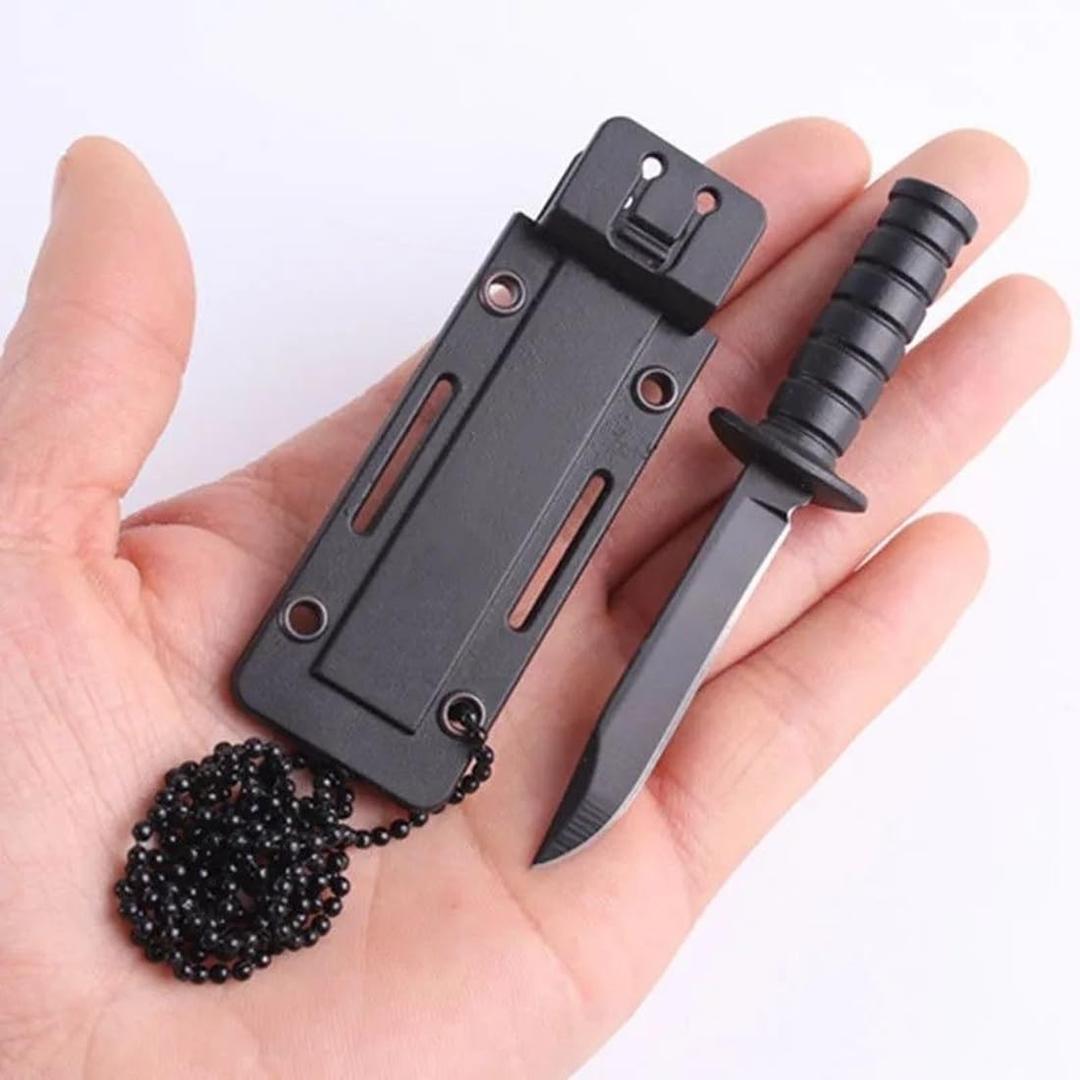 3.9" Neck Knife with Sheath Mini Pocket Knife Necklace Knife for Men, Small EDC Fixed Blade Knives for Hiking Survival Camping Outdoor (Black-Full Blade)