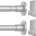 CorkLatta Matte Silver Shower Curtain Rod,1 Inch Diameter Stainless Steel Adjustable Spring Tension Rods 32 to 80",with Holders,Anti-Slip,Curtain Rods No Drilling(1 Pack)