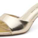 Shoe Land Women's Low Heels Stiletto Heeled Slides, Open Toe One Band Slip-On Heeled Mules  Dressy Heeled Sandals for Prom, Party Wedding and Vacation (7, Gold)