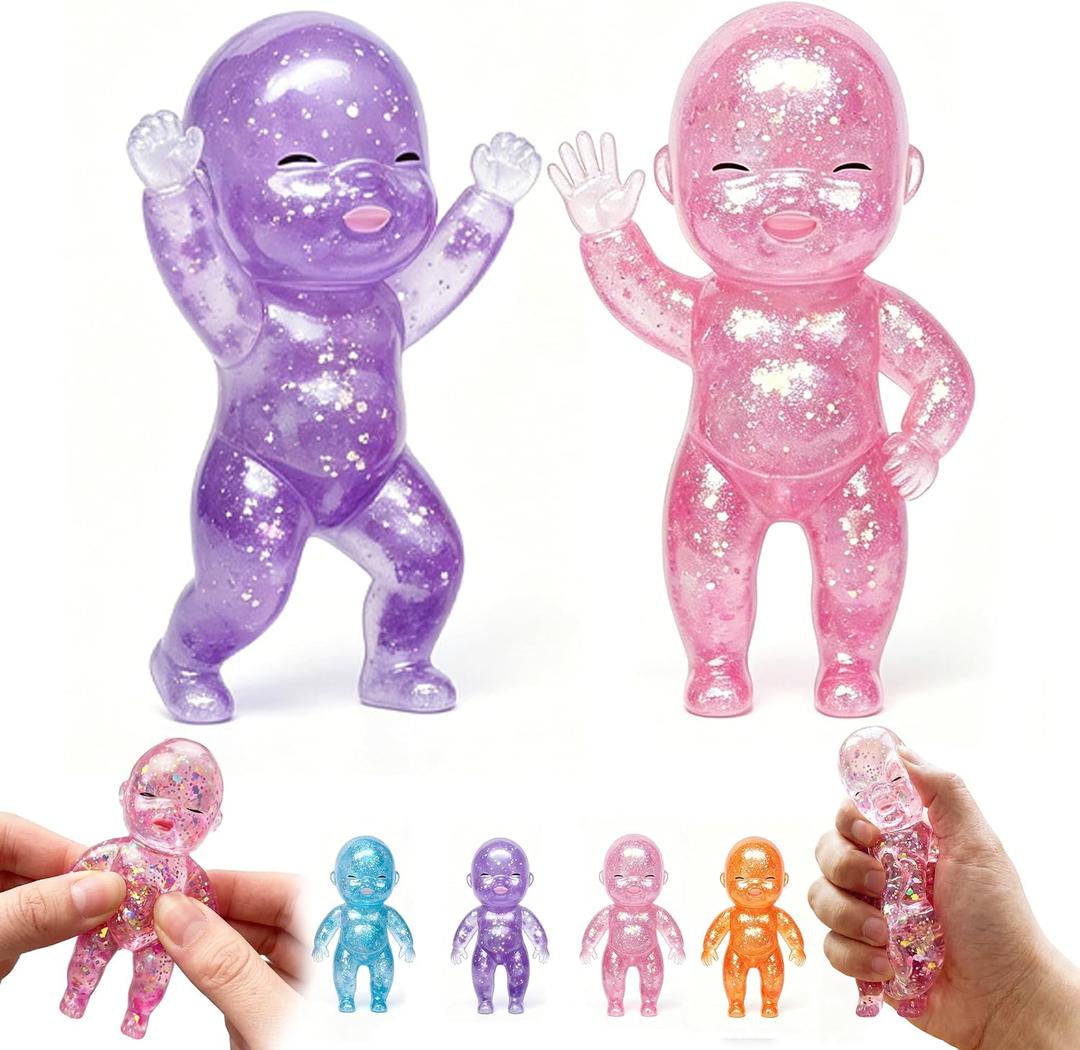 2 x 2Pcs Baby Sugar Squishy Glittery,Sugar Filled Squishy Slow Rising Squishies for Kids,Sensory Fidget Toys for Anxiety and Stress Relief Focus,Squeeze Toys Stretch Doll for Desk Decor Party Favors Gift