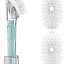 Soap Dispensing Replacement Dish Brush Storage Set with 2 PCS Brush Refills & Holder - RIMAY Dispenser Scrub Cleaning Scrubber Kitchen Dishwashing Dish Wand Handle for Dishes/Pans/Pots/Sink(Blue)