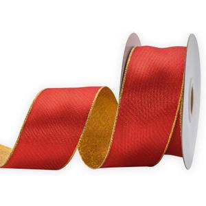 Christmas Wired Ribbon Red Gold Lame,1-1/2 Inch,10 Yards Spool,Use for Wreaths Tree Topper Accent Bows Crafts Gift Wrap Holiday Decoration (L5003)