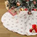 Christmas Tree Skirt Faux Fur Xmas Holiday Decorative Shiny Tree Skirt Thick Tree Skirt Sparkly Sequin White Snowflakes Tree Mats Holiday New Year Home Decoration 48inch Rose Gold