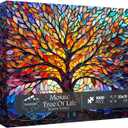 PICKFORU Stained Glass Puzzle Tree of Life Puzzles for Adults 1000 Pieces, Impossible Hard Difficult Challenging Puzzles for Adults, Colorful Mosaic Tree of Life Jigsaw Puzzle 1000 Pieces