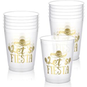 Mexican Let's Fiesta Cups Reusable Fiesta Party Clear Drinking Plastic Cup for Taco Party Supplies Birthday Decorations Mexican Cups (12 Pcs 16 oz)