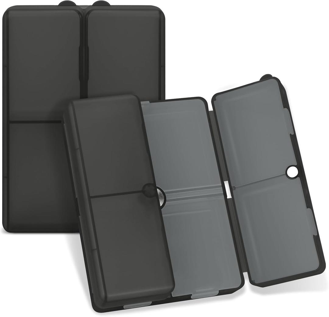 FYY Daily Pill Organizer,7 Compartments Portable Pill Case Travel Pill Organizer,[Folding Design] Large Pill Box for Purse Pocket to Hold Vitamins,Cod Liver Oil,Supplements and Medication-Clear Black