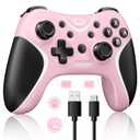 BRHE Wireless Switch Pro Controller Compatible with Nintendo Switch/Lite/OLED/Switch 2, Windows PC, iOS, and Android - Programmable, Vibrating, Turbo, and Wakeup with 2 Thumb Caps Included (Pink)