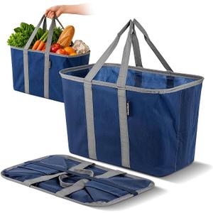 CleverMade EcoBasket Collapsible Grocery Tote, 30L Structured Tote Bag Load Groceries Without the Bag Collapsing | The Structured Frame Stays Open, Then Folds to 1 Inch for Compact Trunk Storage