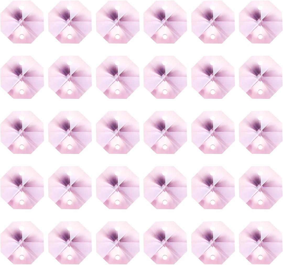 PATIKIL K9 Crystal Octagon Beads 2 Holes Pendants, 60 Pack 14mm Chandelier Prisms Parts Ornaments Hanging Beads for DIY Arts Crafts Decoration, Pink