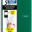 Five Star Spiral Notebook + Study App, 3 Subject, College Ruled Paper, Fights Ink Bleed, Water Resistant Cover, 8-1/2" x 11", 150 Sheets, Green (72067)