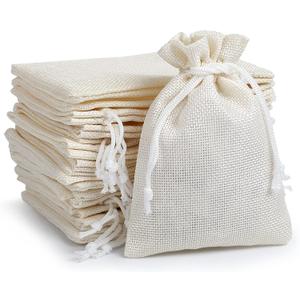 Naler 24pcs 3.9 x 5.5 Inch Burlap Bags with Drawstrings, Linen Gift Bags Jewelry Pouches Sacks for Wedding, Party Favors, DIY Craft, Presents (Beige)