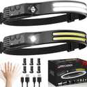 Beccason 2Pack LED Headlamp Rechargeable - 230 COB Super Bright Head Lights for Forehead, Hard hat Light for Adults, USB C Headband Flashlight for Work, Hunting, Running, Camping Essentials Gear