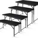 4ft Folding Table, Portable Fold-in-Half Adjustable Height Utility Table for Indoor/Outdoor Use, Durable HDPE & Steel, Stable & Lightweight, Multi-Purpose, Black Woodgrain