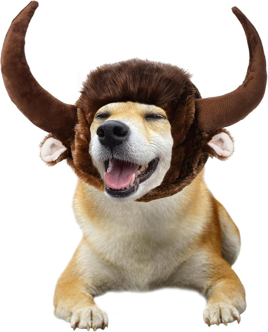 Dog Horn Wig for Halloween Christmas, Funny Pet Bull Costumes for Dog Cat, Pet Clothing Accessories (Size M)