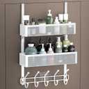 Over The Door Hooks Organizer, Over The Door Towel Rack with 12 Coat Hooks and 2 Mesh Basket, Bathroom Door Organizer Back of Door Hanger Organizer for Bedroom, Kitchen