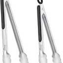 Hotec Stainless Steel Kitchen Tongs Set of 2 - 9" and 12", Locking Metal Food Tongs Non-Slip Grip