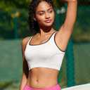 RUNNING GIRL Sports Bras for Women High Support,Seamless Ribbed Longline High Neck Sports Bra Racerback Padded Crop Top Yoga (White, XL)