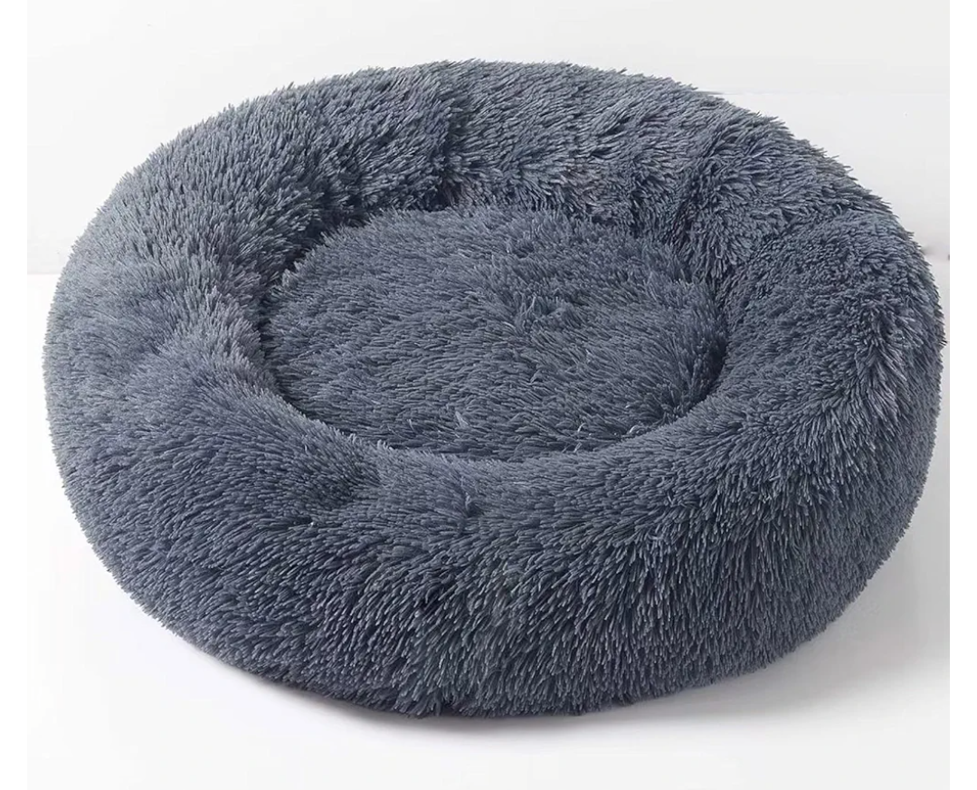 YHUKB Calming Dog Cat Bed, Fluffy Donut Cuddler for Small Medium Large Dog, Anti-Anxiety Deep Sleep，Machine Washable with Slip-Resistant Bottom, Indoor Round Pet Bed (Dark Grey,60x60cm)
