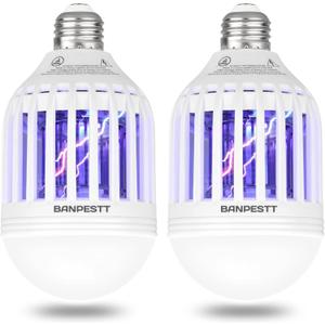 [2-Pack] BANPESTT Bug Zapper Light Bulb 2-in-1 Indoor Mosquito Zapper Gnat Trap- Electric Fly Insect Killer&Bug Catcher for Home Backyard Patio