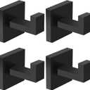 IBosins 4 Pack Towel Hooks Hand Towel Holder for Bathroom Wall Livingroom Bedroom Kitchen Closet Heavy Duty Stainless Steel Hook Hanger for Robe, Bath Towel, Coat (Square Matte Black)