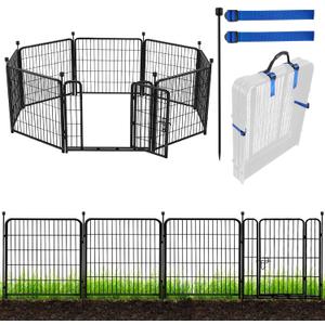 ADAVIN 32 in(H) Garden Fences and Borders,1 Gate+7 Panels Dog Fence Outdoor for Yard, Heavy Duty Iron Metal Animal Barrier Fence, Portable Fence, Flower Garden Fencing,Total 17.7 Ft(L), Black (8panels-32in(H)17.7ft(L))