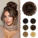 FESHFEN 100% Human Messy Bun - Human Hair Bun Real Elastic Scrunchies Hair Pieces Soft Fluffy Wavy Ponytail Extensions Updo Chignon Hairpieces for Women, Medium Chestnut Brown