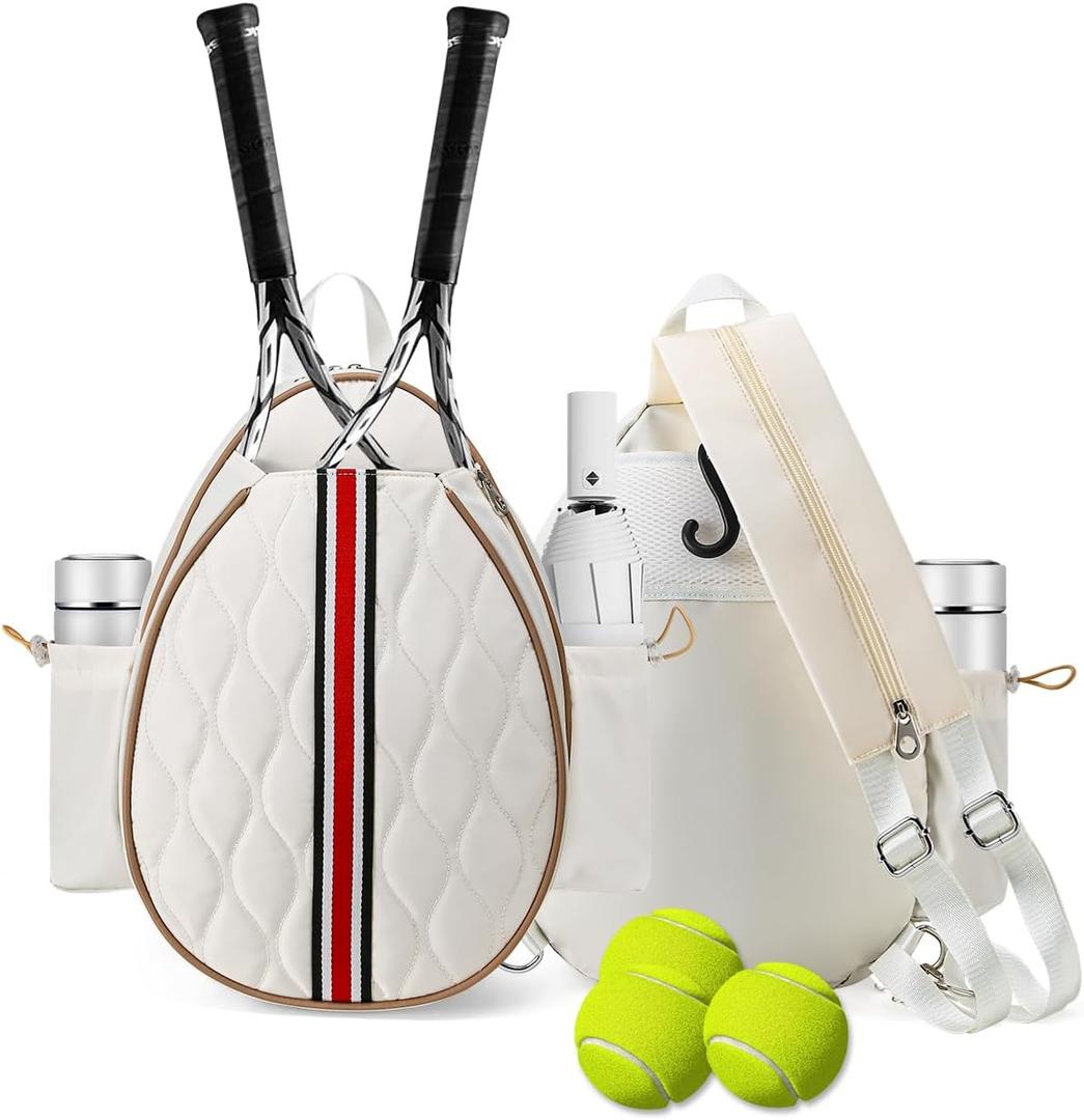 Tennis Bags Holds 2 Rackets for Women & Men, Tennis Backpack Crossbody & Shoulder Racket Bag, Insulated Pocket, Pickleball Bags for Women, Men and Youth (Off White)