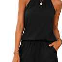Rapbin 2 Piece Short Sets for Women Casual Vacation Summer Outfits Sleeveless Halter Tops Loose Fit, L