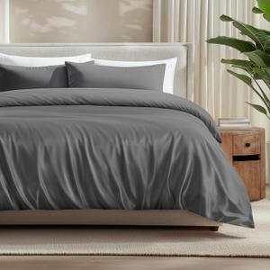 Bare Home 100% Rayon Made from Bamboo Luxury King Duvet Cover Set - Cooling - Breathable - Easy Fit - Soft Duvet Cover Set (King, Grey)